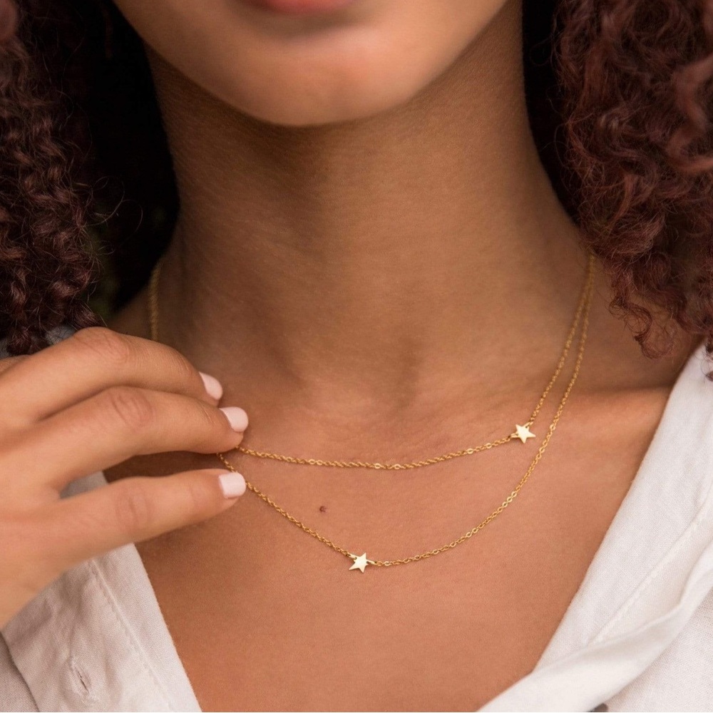 Jennifer Zeuner Jewelry Dainty Gold Star Double Necklace